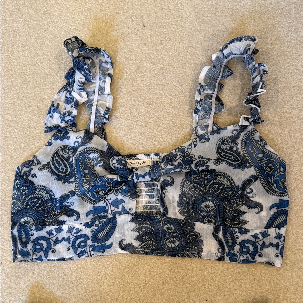 Boho Tiered Paisley Maxi Skirt and top in Blue and White - Picture 5 of 12